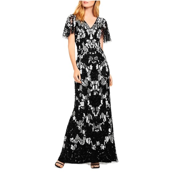 AIDAN MATTOX SEQUIN BEADED FULL-LENGTH EVENING GOWN MAXI DRESS WOMEN SIZE 4 - Picture 1 of 16